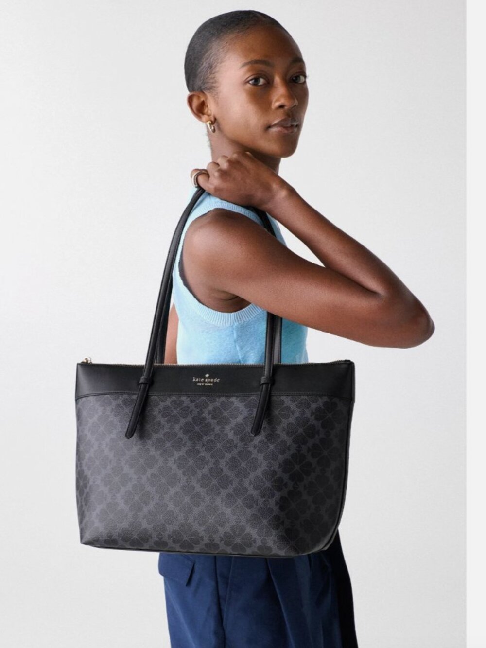 New Kate Spade All Day Spade Flower Tote Bag Black Multi